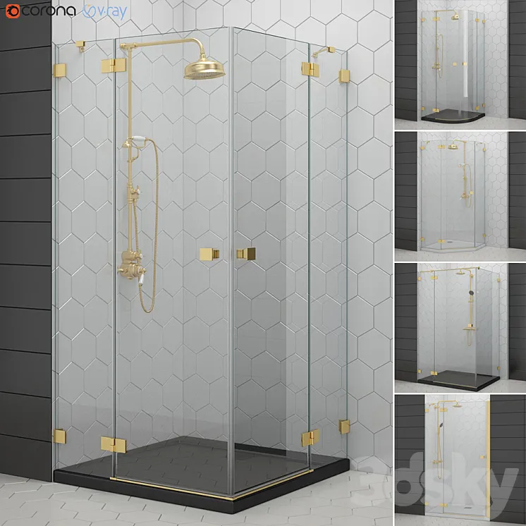 Shower enclosures and doors Radaway | Essenza gold 3DS Max