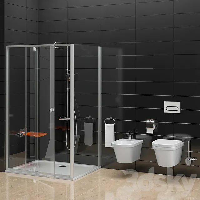 Shower Ravak Pivot and toilet bidet Ravak Chrome 3ds Max