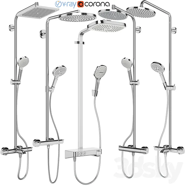 Shower systems Hansgrohe set 154 3DS Max Model