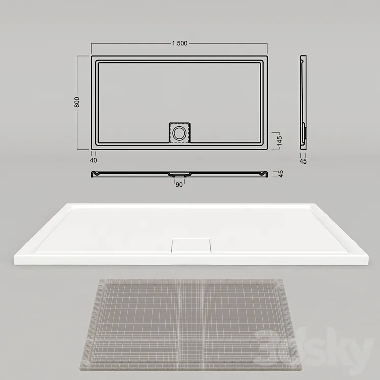 Shower tray Hatria Heavycril LIF.ST 150×80 (YXF2) 3DS Max