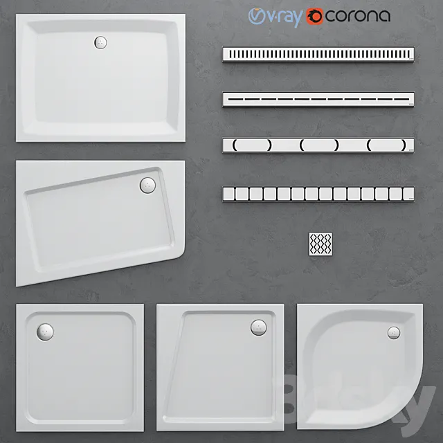 Shower trays and channels Ravak set 41 3DS Max Model