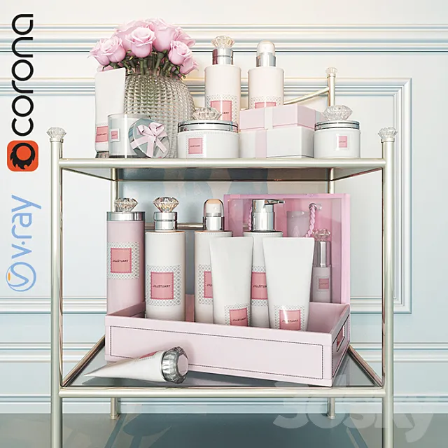Side table with makeup _ Table with cosmetic set 3DSMax File