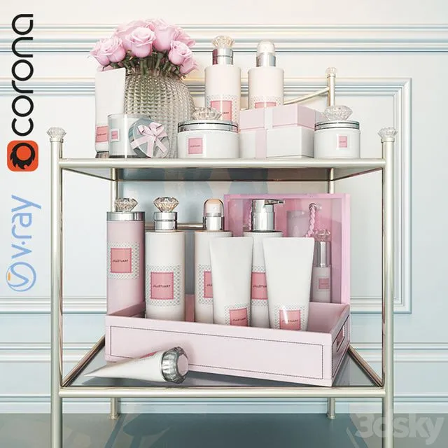 Side table with makeup Table with cosmetic set 3dsMax Model