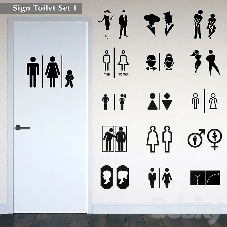 Sign Toilet Set 1 3DS Max