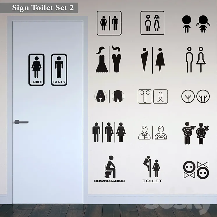 Sign Toilet Set 2 3DS Max