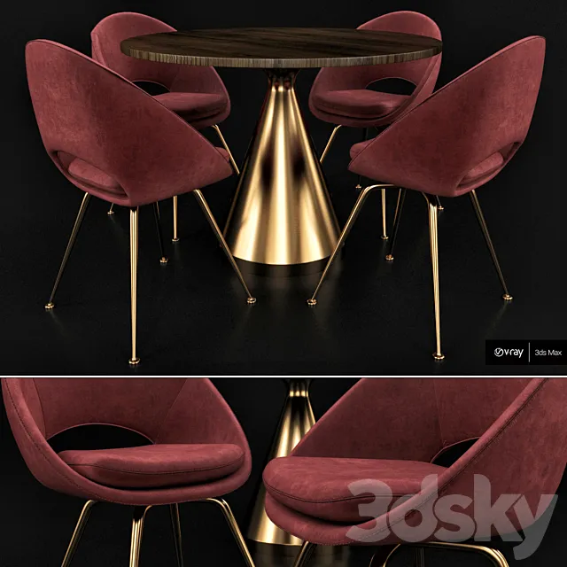Silhouette Pedestal Round Dining Table 3ds Max