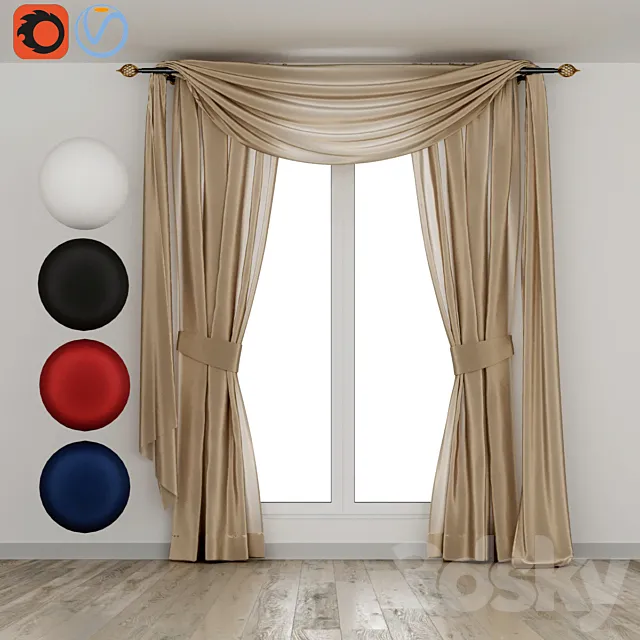 Silk curtains with lambrequin 3DSMax File