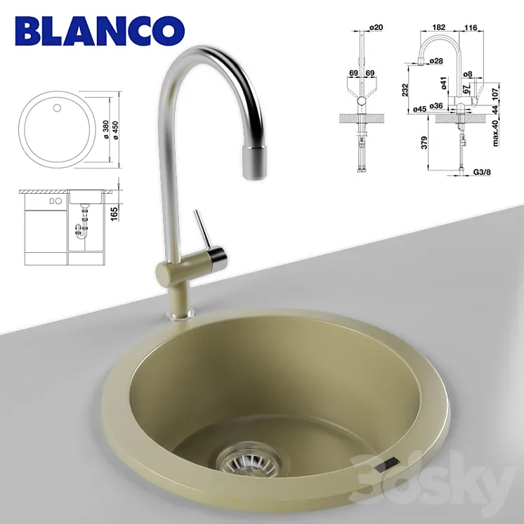 Sink and Faucet BLANCO RONDO BLANCO FILO-S 3DS Max