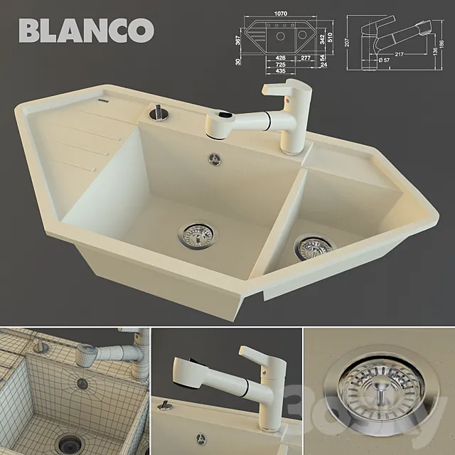 Sink Blanco LEXA 9E and mixer BLANCO ELIPSO-S II 3ds Max