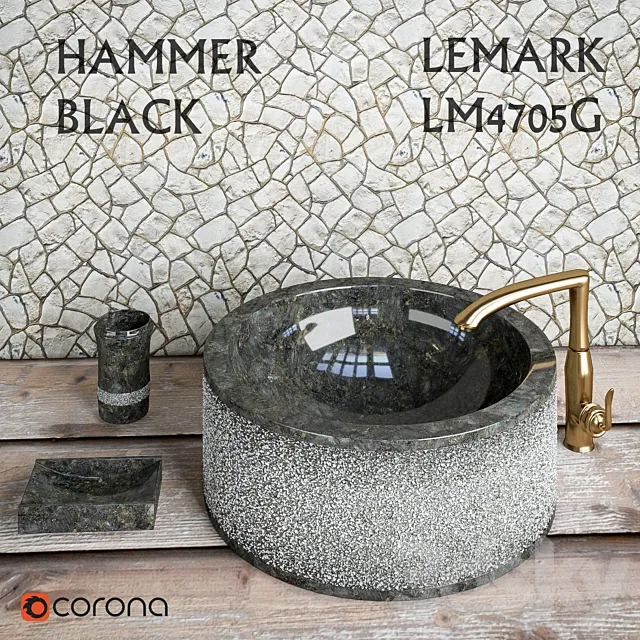 Sink Hammer Black Teak House + Mixer Lemark LM4705G 3DSMax File