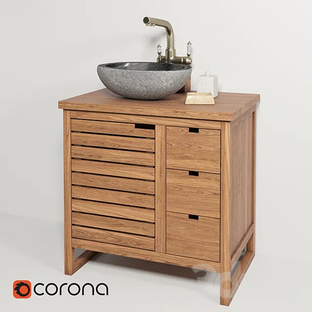 Sink made of natural river stone Stone Teak House. cabinet Gourdon 80. mixer Lemark LM4861B 3DSMax File