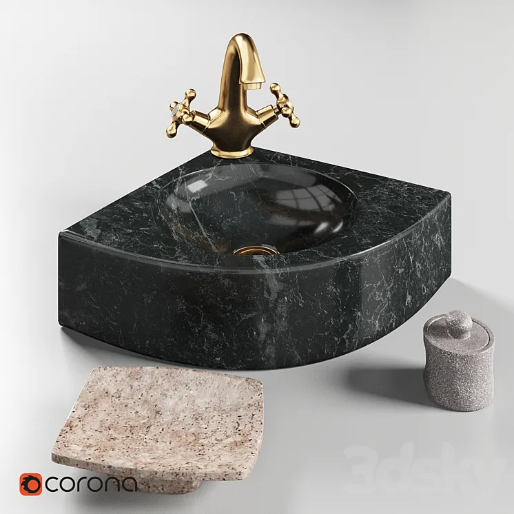 Sink made of natural stone Quarter Black Teak House and mixer Lemark LM2806B 3DS Max