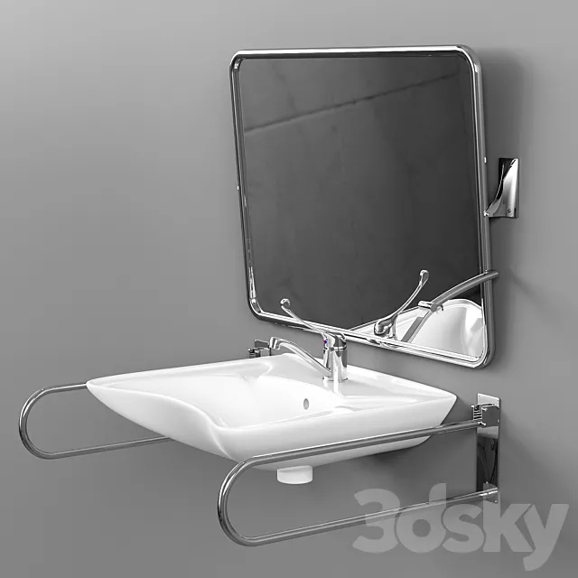 Sink with mirror and handrails 3DS Max Model