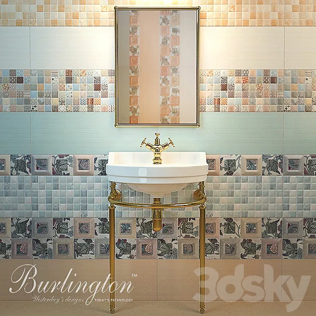 Sink with podstolya Burlington Edwardian B6 A11GOL mirror faucet Birkenhead tiles Saloni Calypso 3ds Max