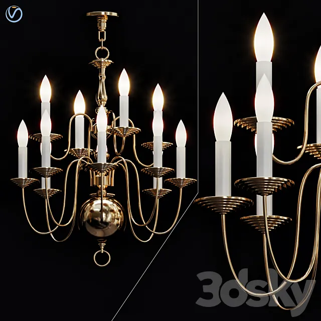 Six Light Dutch Brass Antique Chandelier 3ds Max
