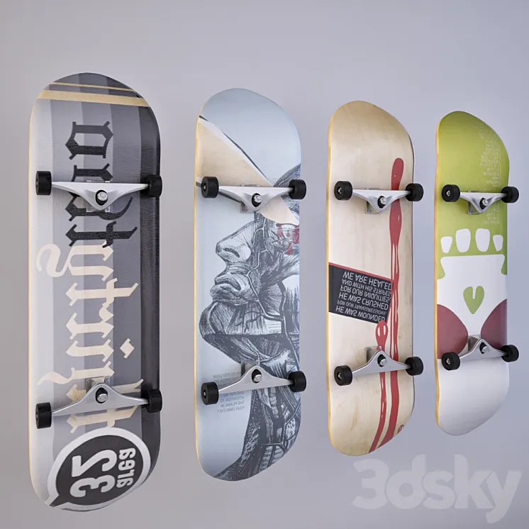 Skateboard wall decor 3DS Max