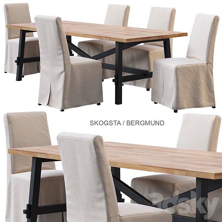 SKOGSTA \/ BERGMUND IKEA table and chair 3DS Max