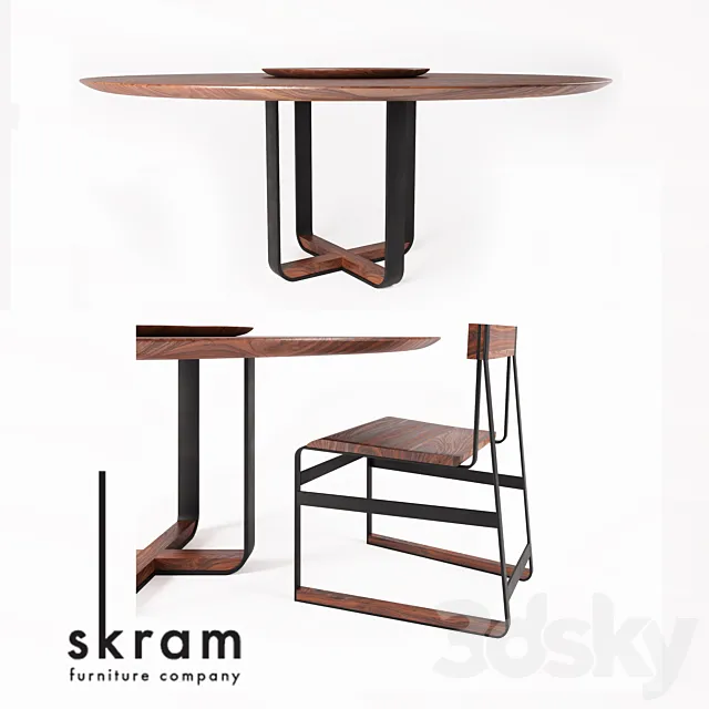 SKRAM _ piedmont round dining table _ piedmont # 3 chair 3ds Max