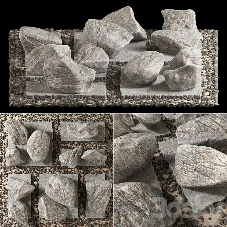 Slab tile gravel monument n1 \/ Square with stones monument 3DS Max