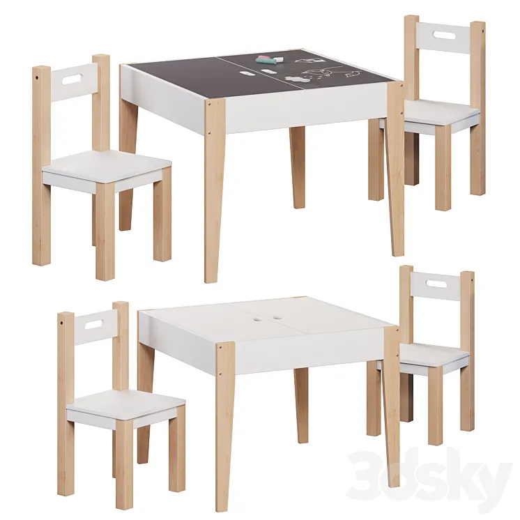 Slate Table Set with Storage and Chairs Belfy Kids 3DS Max Model