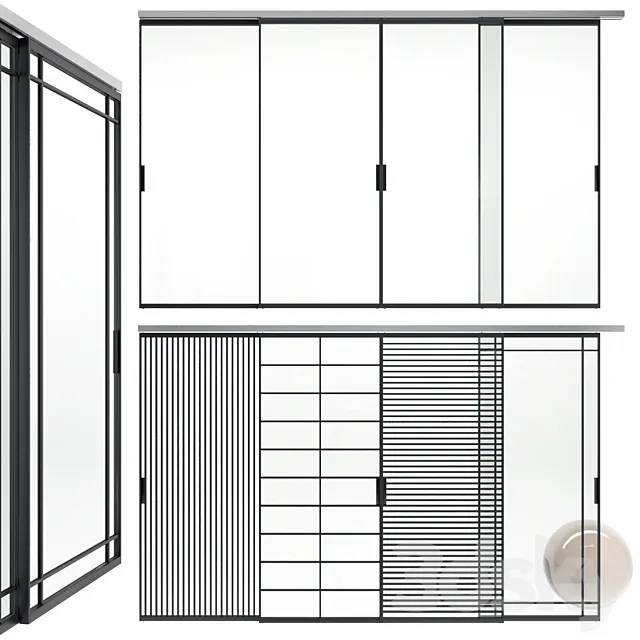 Sliding glass partitions Union in Stratus Slim profile 3ds Max