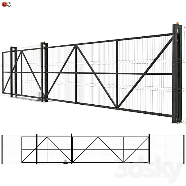 Sliding industrial mesh gates 3ds Max