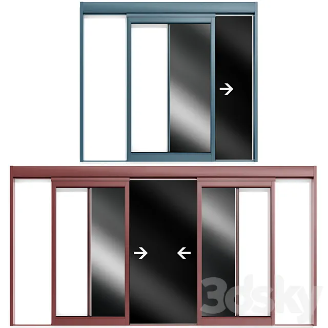 Sliding stained glass aluminum automatic door 3ds Max