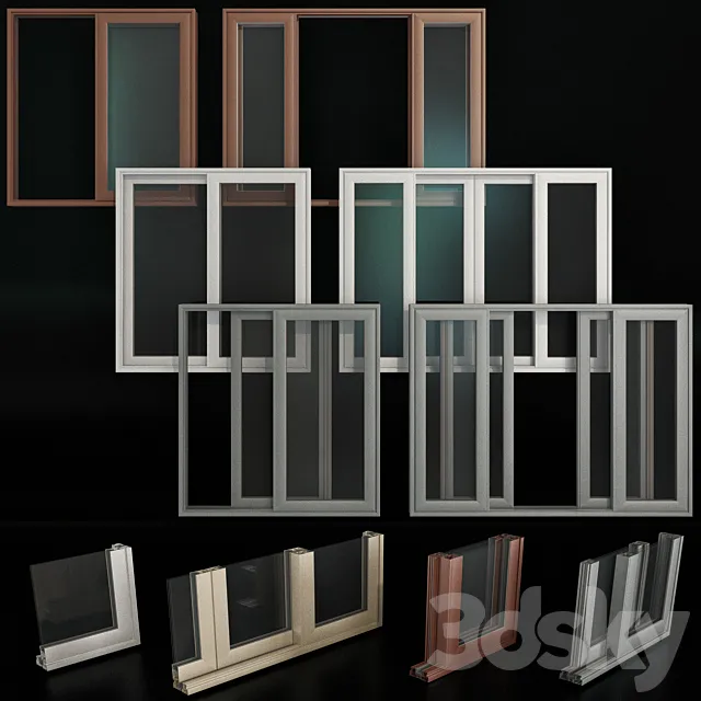 Sliding Stained Glass Aluminum Doors 3DS Max Model