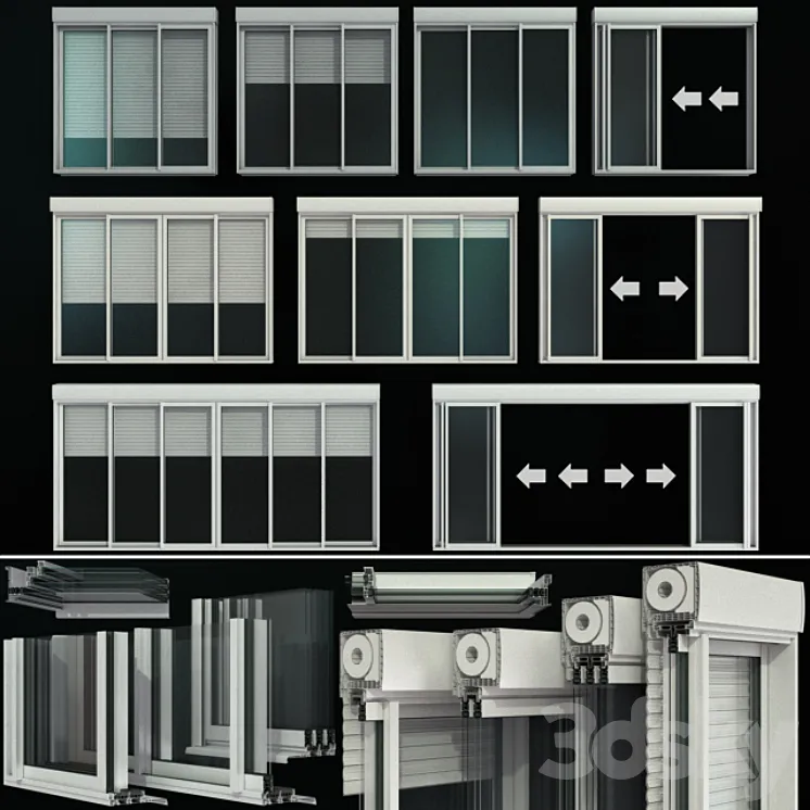 Sliding stained glass doors with roller shutters 3DS Max