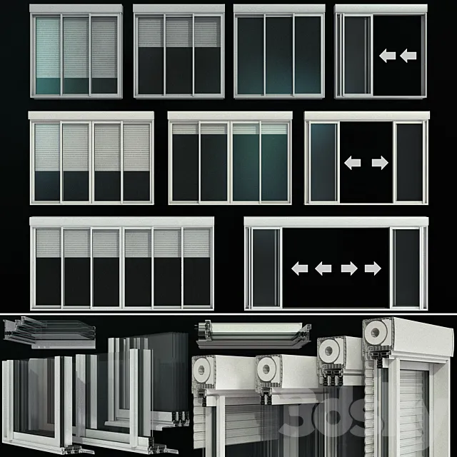Sliding stained glass doors with roller shutters 3DSMax File