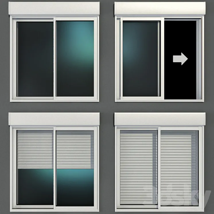 Sliding stained glass windows with roller shutters 3DS Max