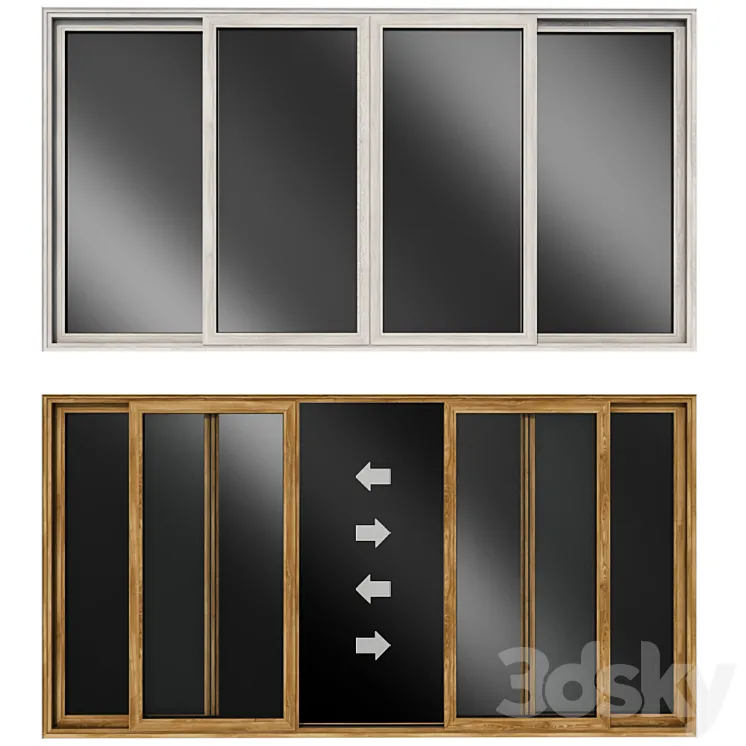 Sliding stained glass wooden doors 3DS Max