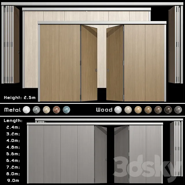 Sliding wooden partition wall 3ds Max