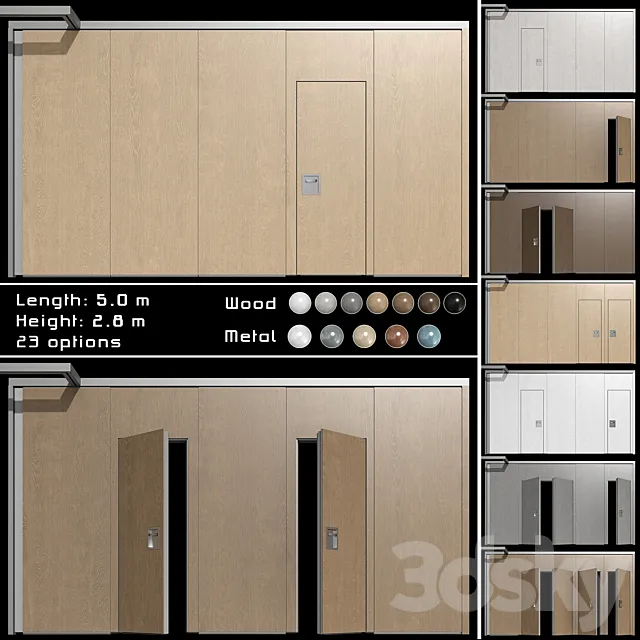 Sliding wooden partition wall 3ds Max