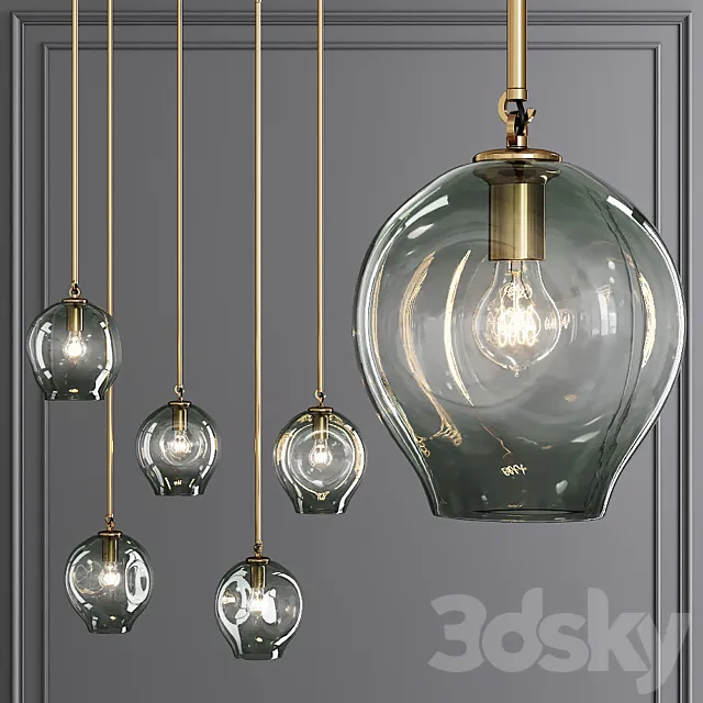 Small Bubble Pendant Brushed Brass and Dark Green Glass 3ds Max