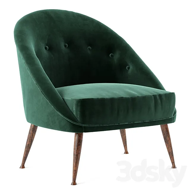 Smart Armchair in Green Cotton Velvet with Aged Brass Feet 3DSMax File