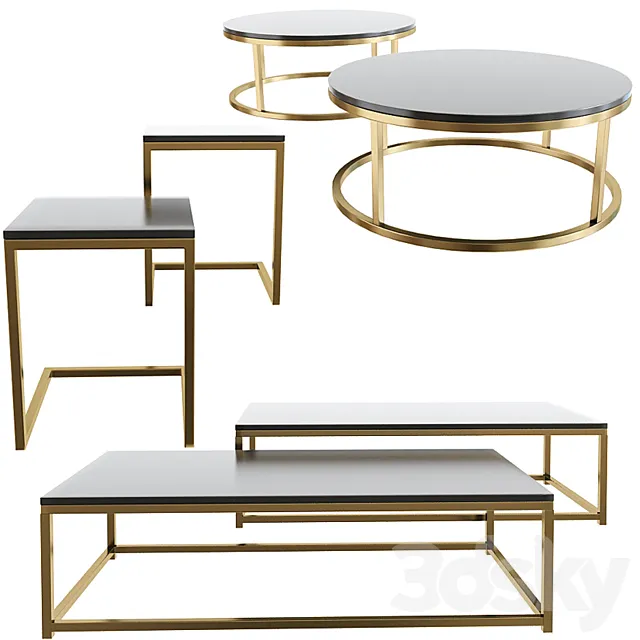 Smart Round & Rectangle Marble Coffee Table 3ds Max