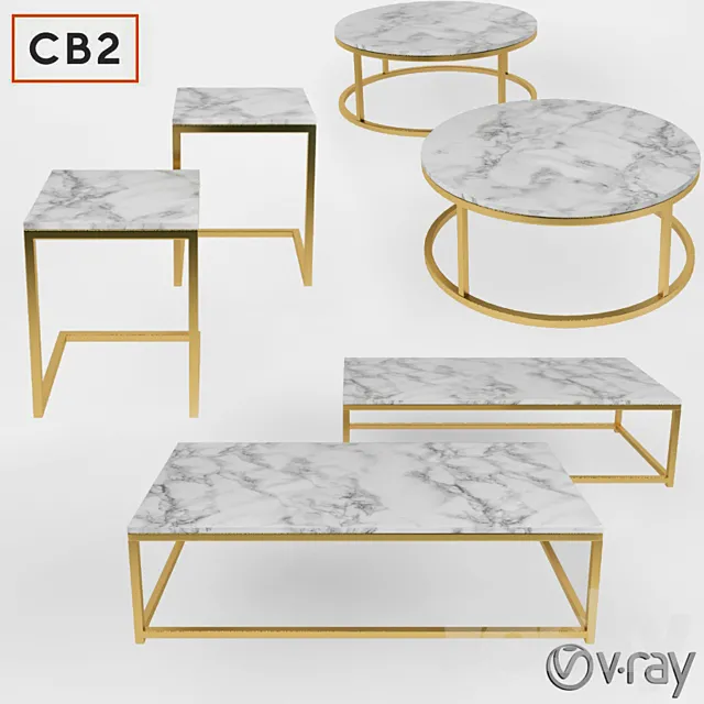 Smart Round & Rectangle Marble Coffee Table 3DSMax File
