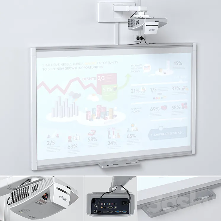 Smart SBM685 Whiteboard with Vivitek DH758UST Projector and Mount 3DS Max