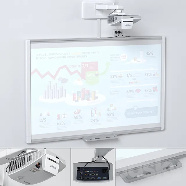 Smart SBM685 Whiteboard with Vivitek DH758UST Projector and Mount 3DSMax File