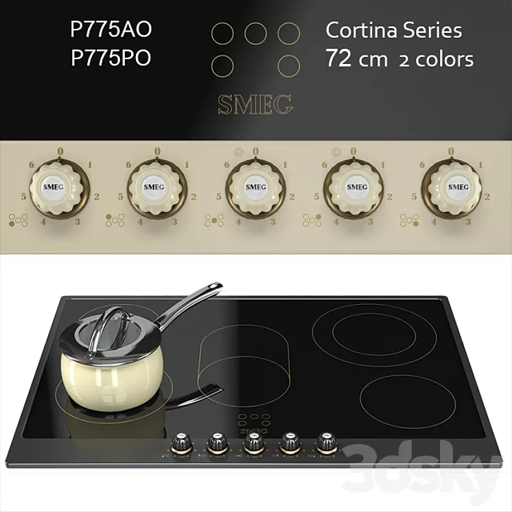 Smeg Cortina P775 72cm Ceramic Hob – cream \/ anthracite \/ brass 3DS Max