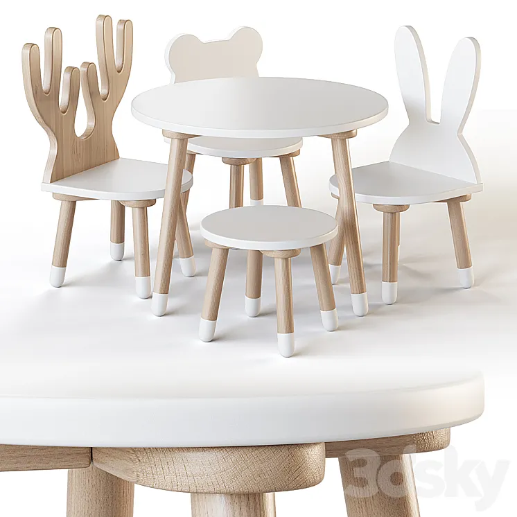 Smile Artwood table and chairs for nursery 3DS Max