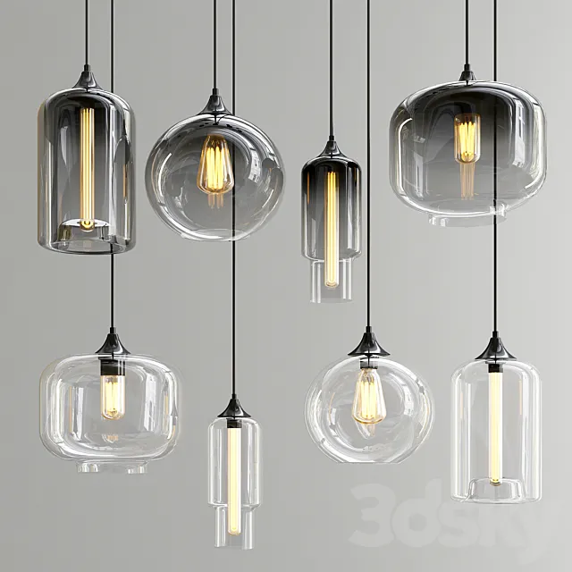 Smoky & Clear Glass Shade Pendant Lights 3ds Max