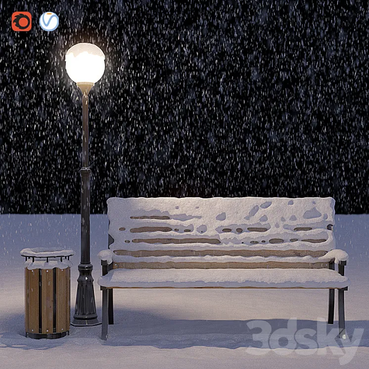 Snow-covered bench 3DS Max