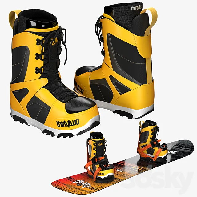 Snowboard + Boots + Bindings 3DS Max Model