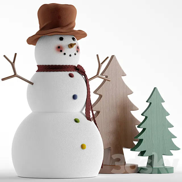 Snowman and wooden christmas tree 3DS Max Model