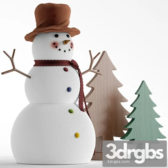 Snowman and wooden christmas tree