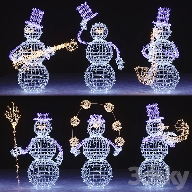 Snowman figures from garlands 3DS Max