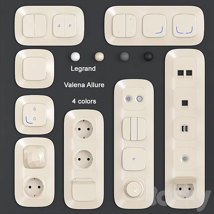 Sockets and switches Legrand Valena Allure 3DS Max