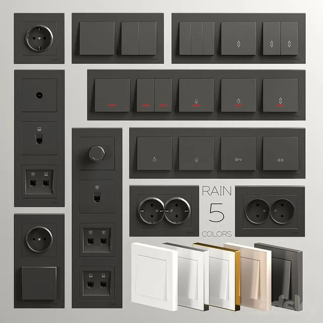 Sockets and switches Lezard Rain 3dsMax Model
